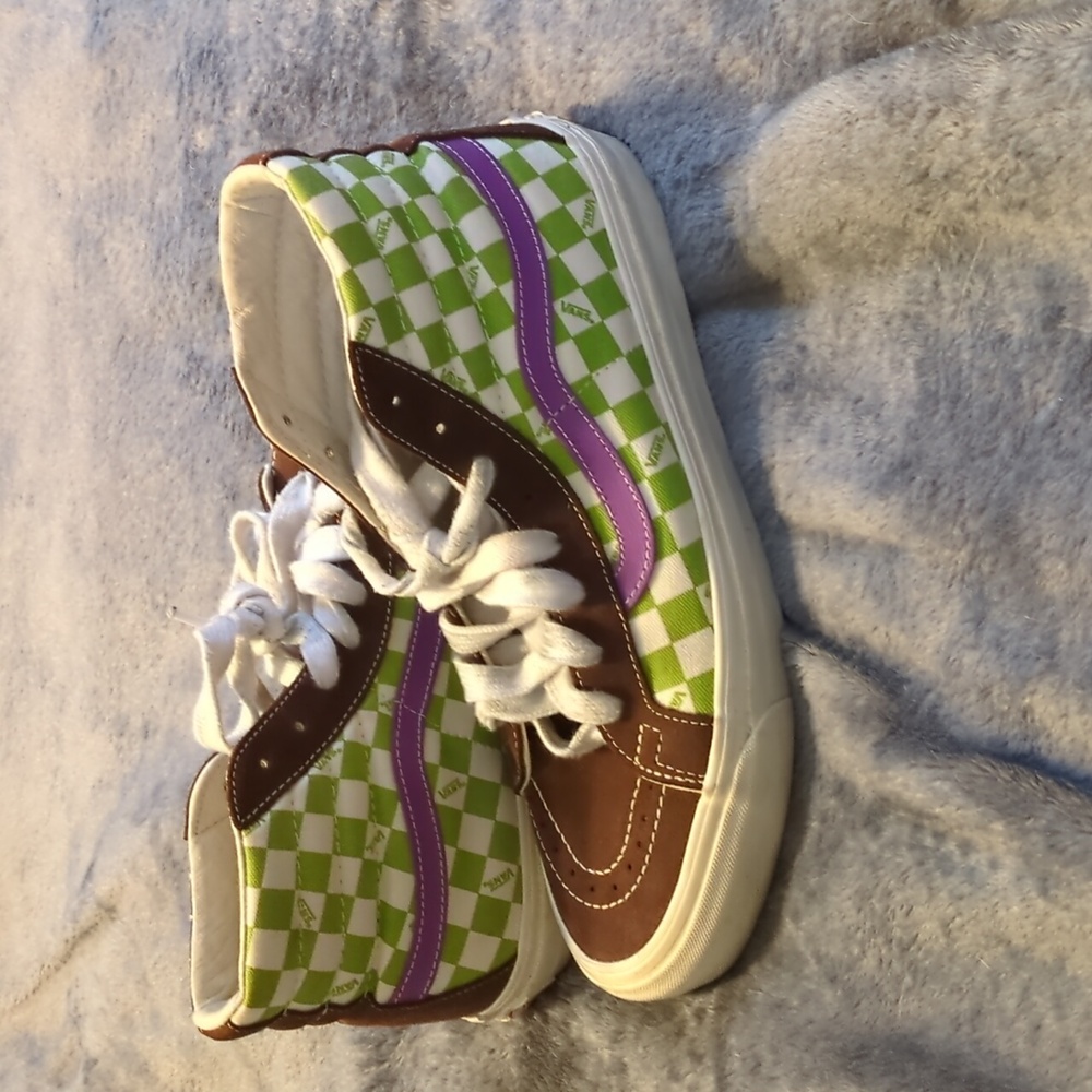 Vans Green and Brown Checkered Sneakers